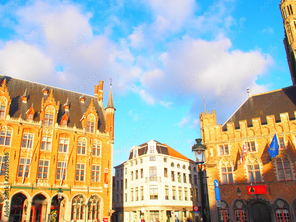 Belfry of Bruges, a medieval bell tower at the Market Square in the center of Bruges, Belgium