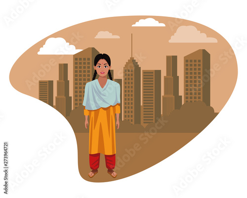 indian girl wearing traditional hindu clothes