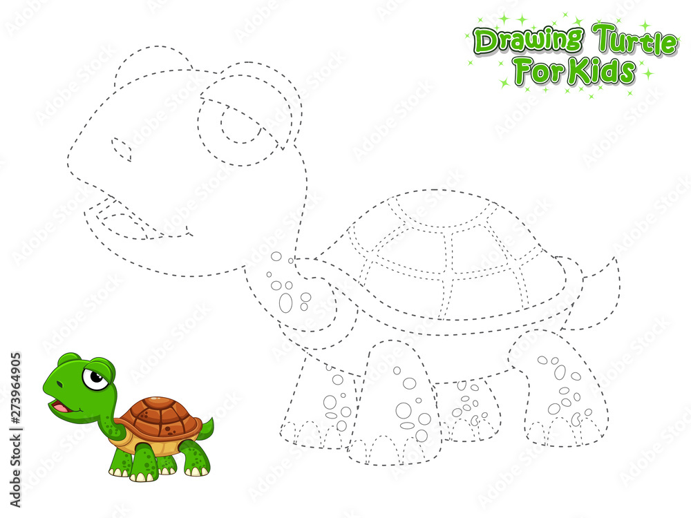 Vector Drawing and Paint Cute Cartoon Turtle. Educational Game for Kids.  Vector Illustration With Cartoon Style Funny Sea Animal Stock Vector |  Adobe Stock