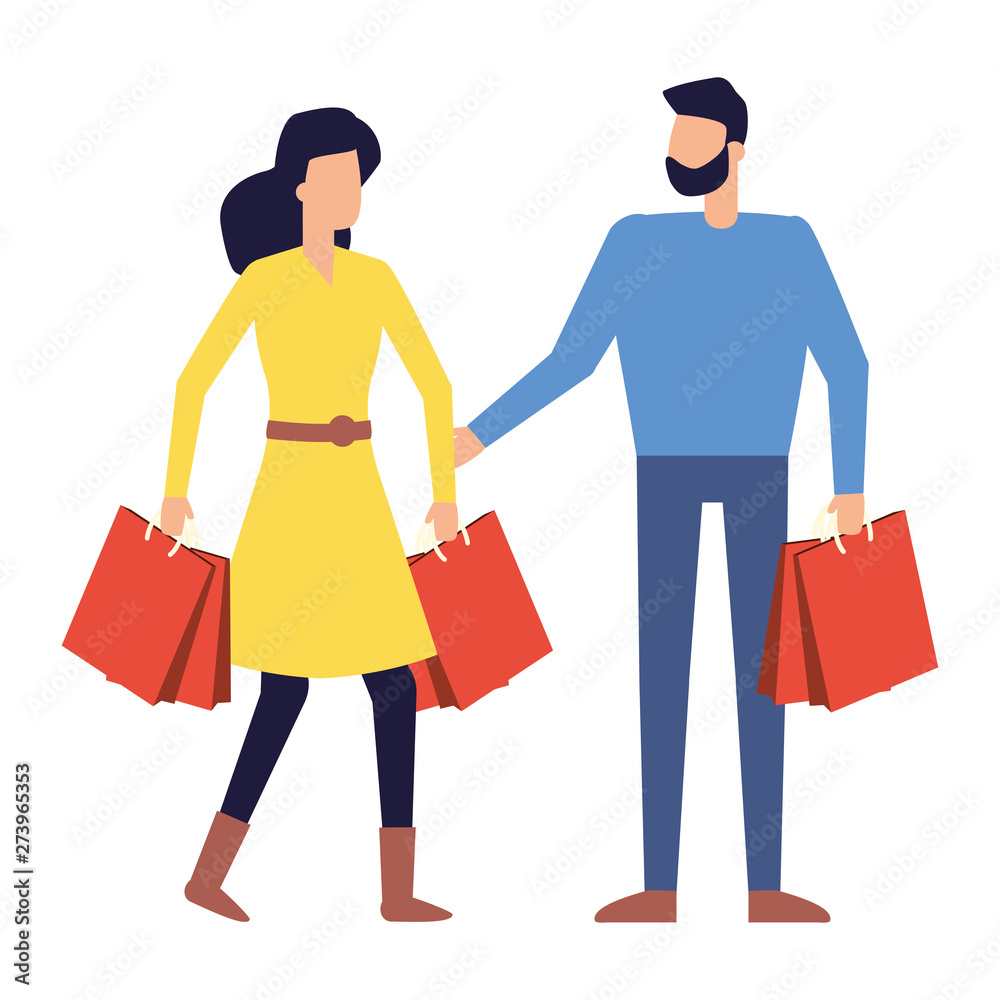man and woman customer with shopping bags man and woman customer with shopping bags