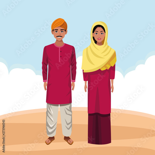 indian couple avatar cartoon character