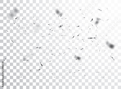 Silver confetti isolated on transparent background