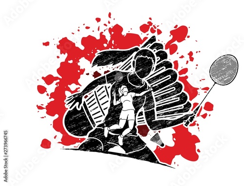 Badminton player action cartoon graphic vector