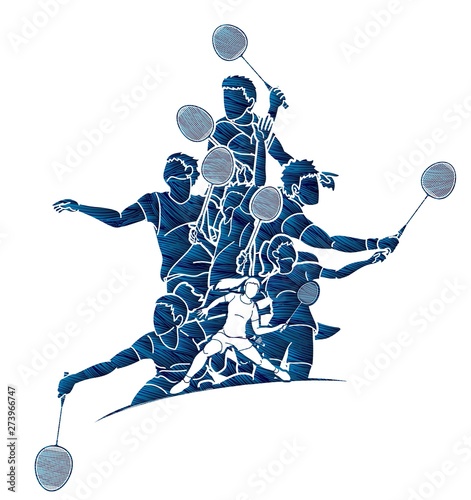 Badminton player action cartoon graphic vector