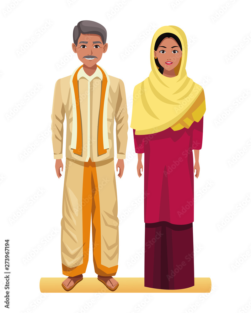 indian couple avatar cartoon character