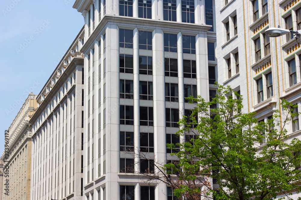 Fototapeta premium A street with classical buildings of Washington DC downtown, USA.