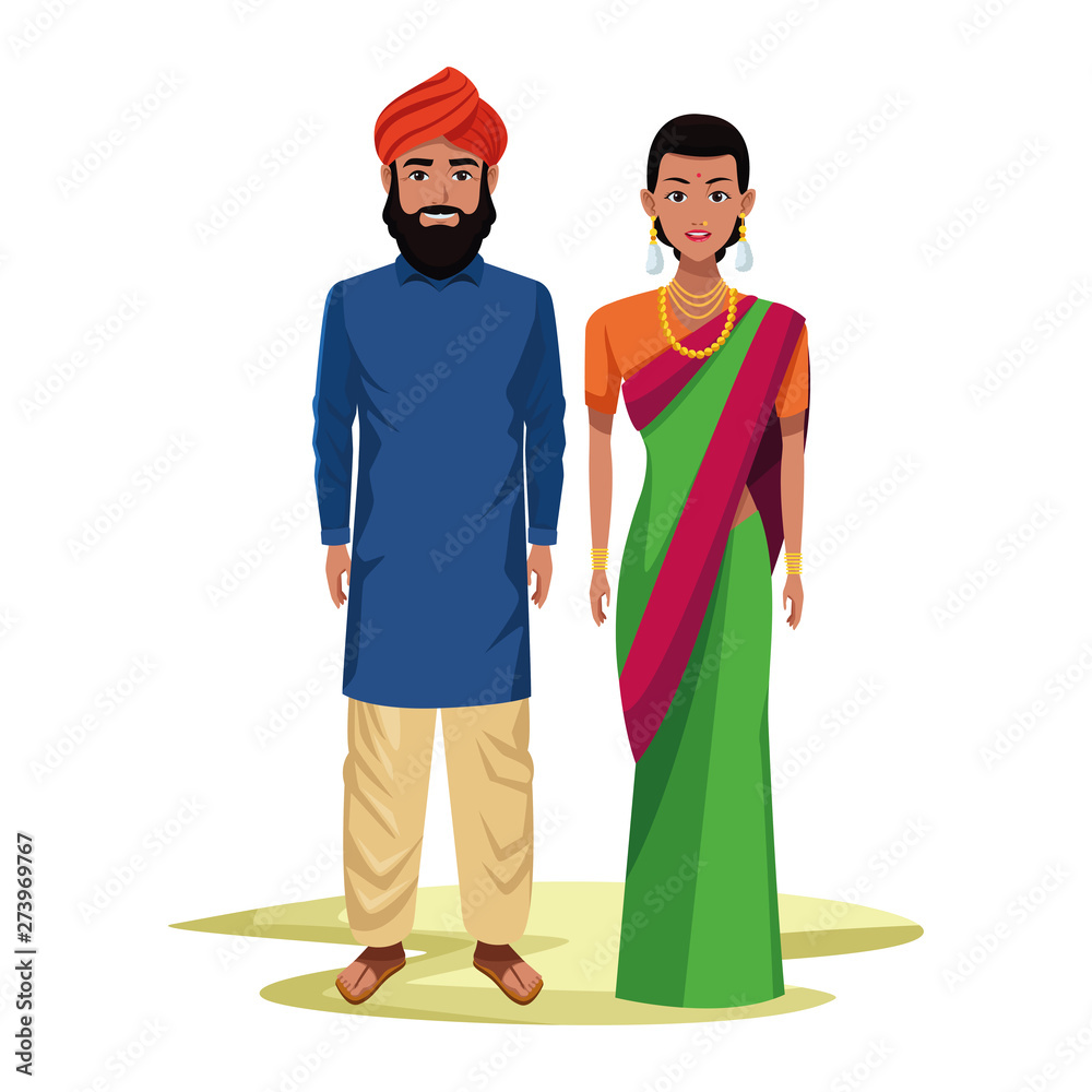 indian couple avatar cartoon character