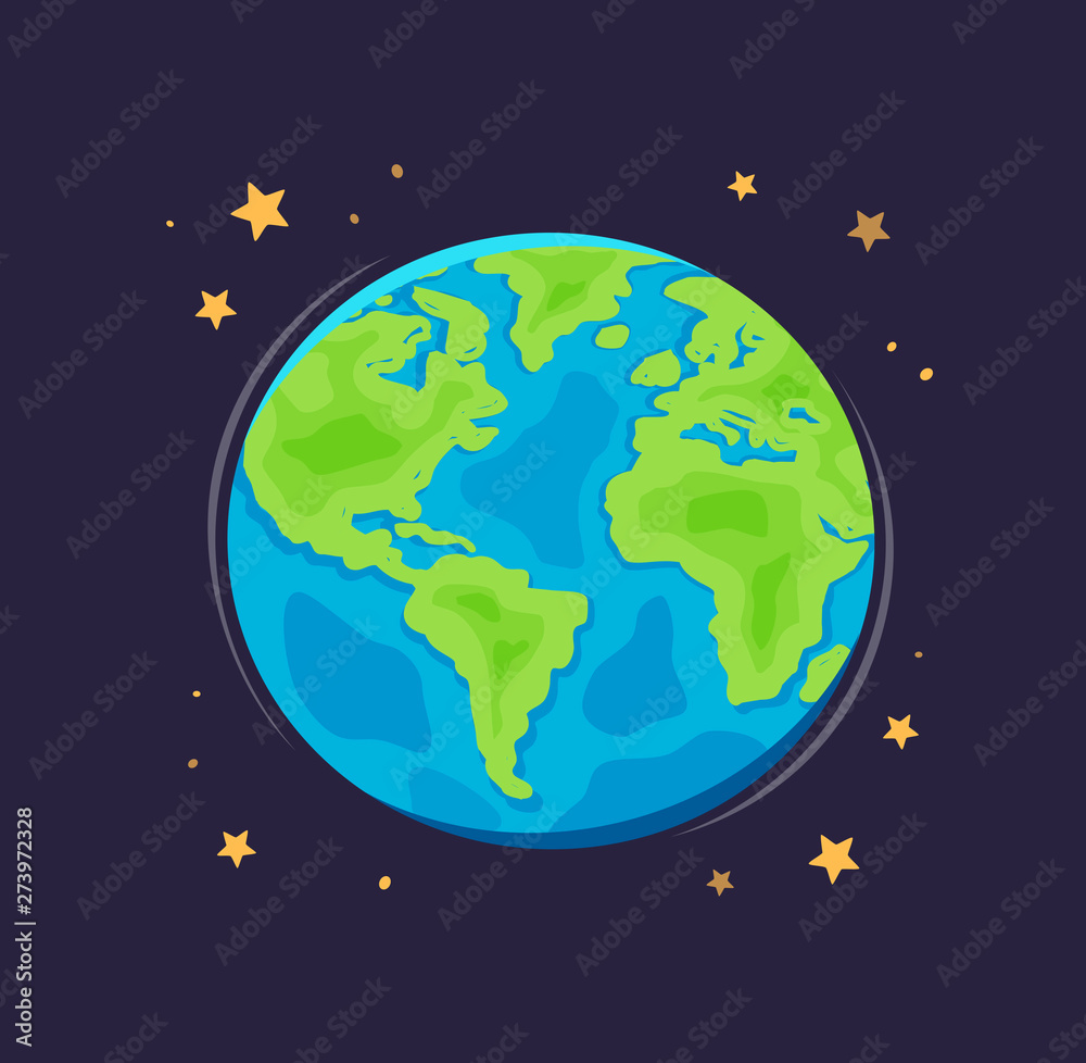 Naklejka premium World planet Earth in space. Globe cartoon vector illustration