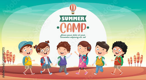 Vector Illustration Of Kids Summer Camp