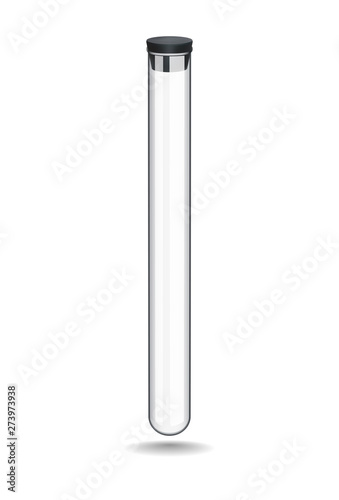 Glass laboratory test tube with a rubber stopper. Chemistry, biology, medicine, and pharmaceuticals. Equipment for research and analysis. Object on a white background. Vector illustration