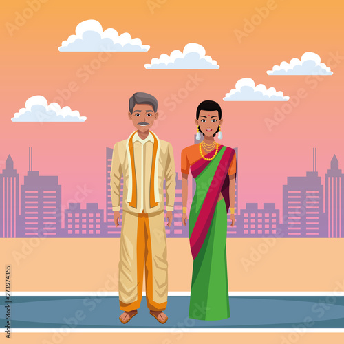 indian couple avatar cartoon character