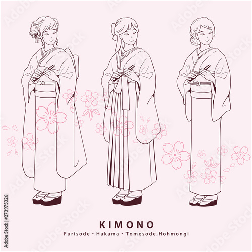 着物姿の女性（振袖・袴・色留袖）