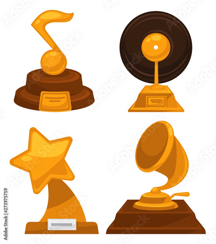 Music awards note and vinyl disc star and gramophone shape