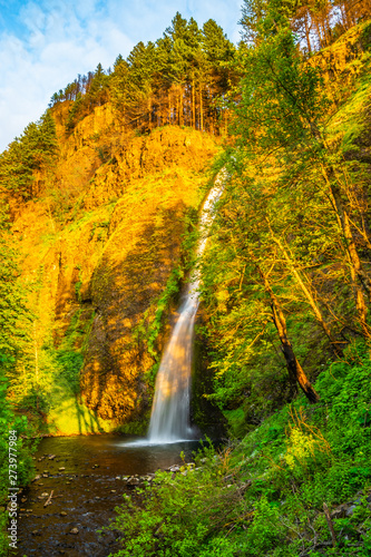 Colorful Sunset at Horsethief Falls on Columbia Gorge in Portland  Oregon