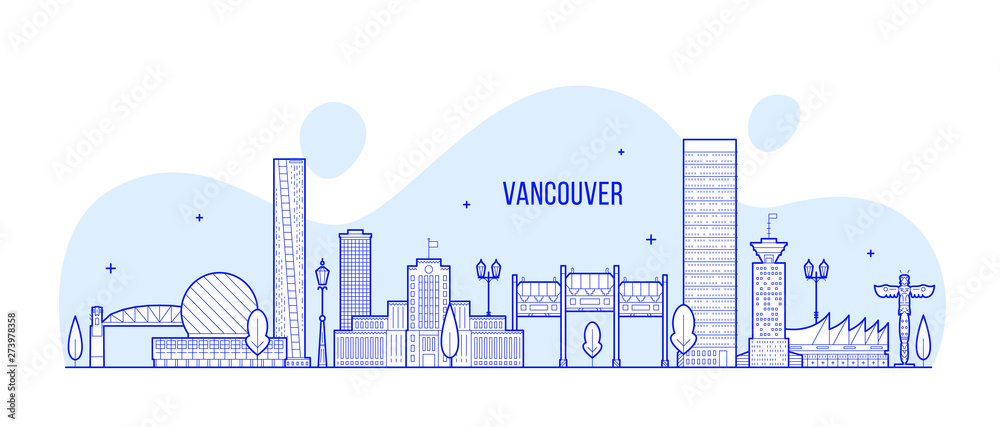 Naklejka premium Vancouver skyline Canada city liniowy sztuka wektor