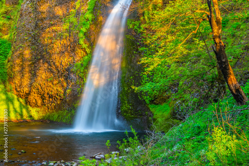 Colorful Sunset at Horsethief Falls on Columbia Gorge in Portland  Oregon