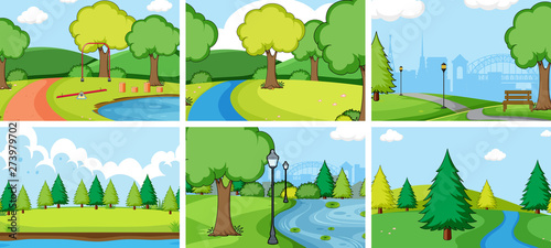 Set of nature park landscape