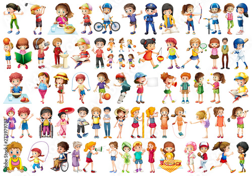 Diverse children set on white background