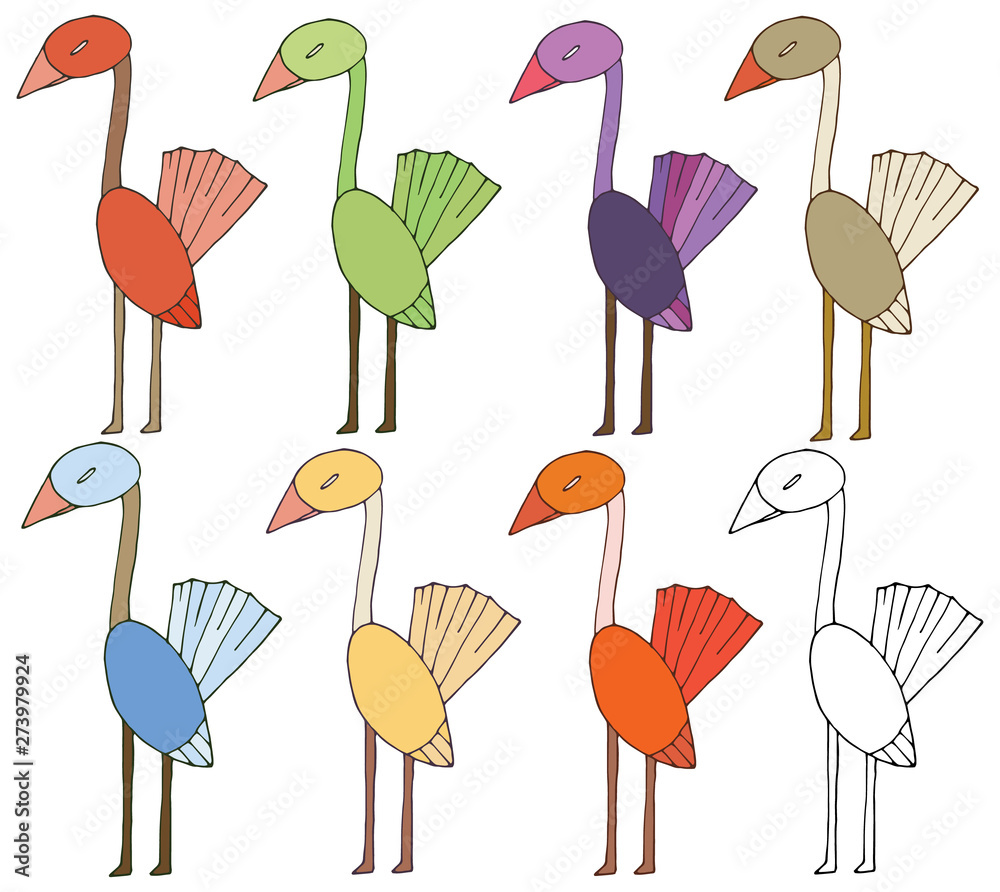 Obraz premium Print cartoon doodle color birds monster set hand draw funny