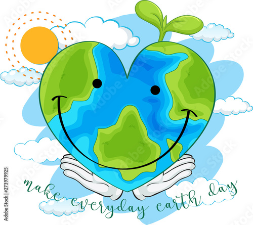 Happy earth on white background
