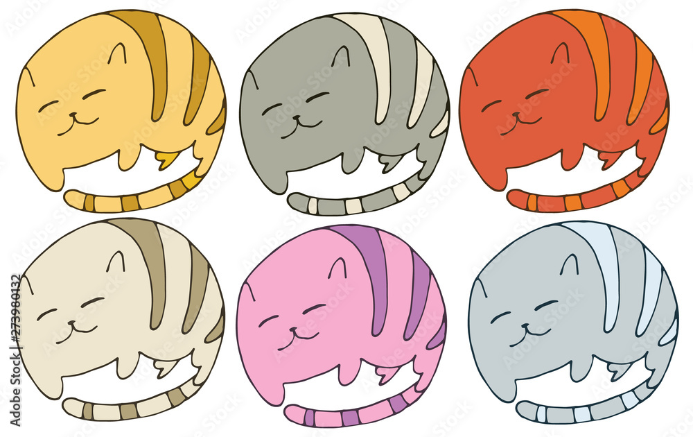 Print cat logo cartoon doodle animal color set hand draw Print cat logo cartoon doodle animal color set hand draw
