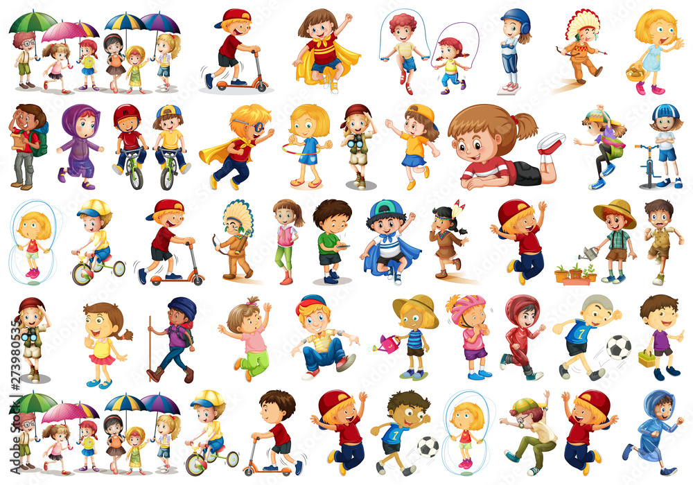 Diverse children set on white background Diverse children set on white background