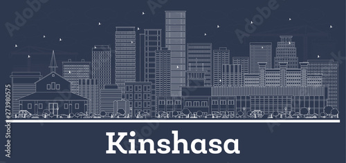 Outline Kinshasa Congo City Skyline with White Buildings.