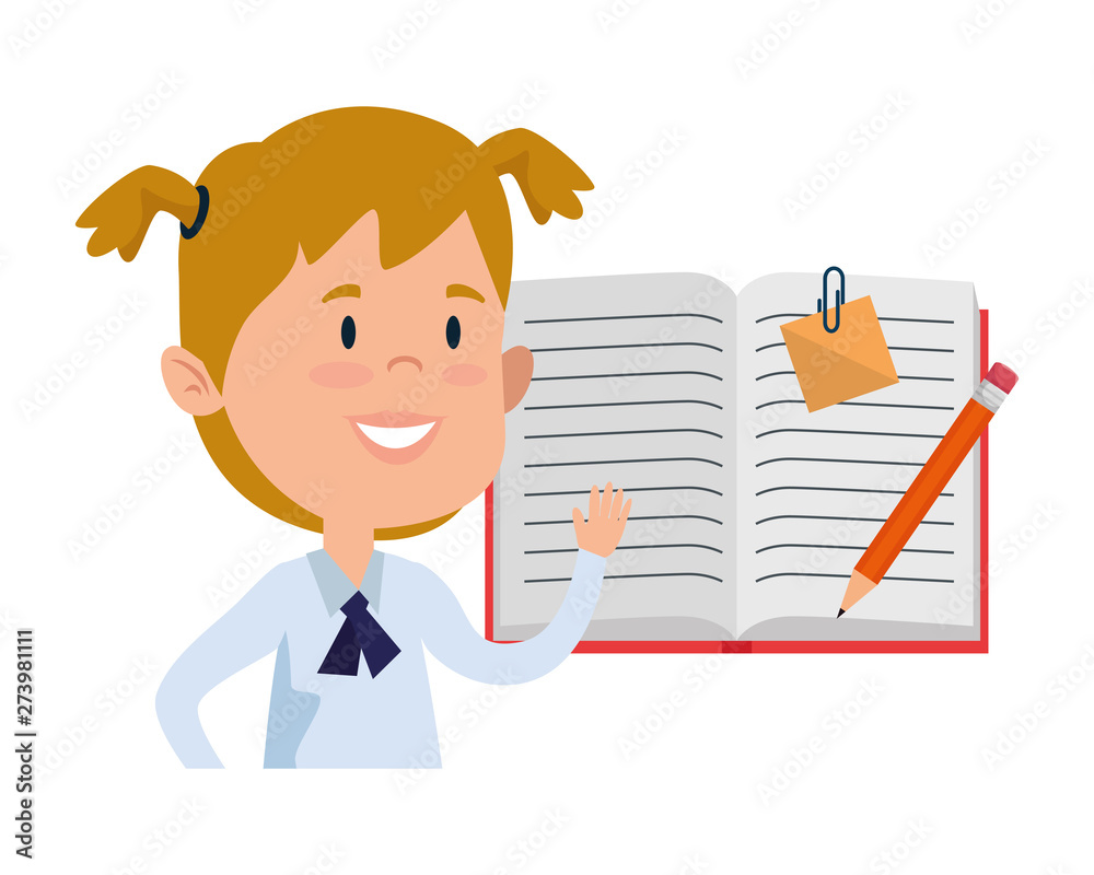 happy student girl with textbook and pencil happy student girl with textbook and pencil