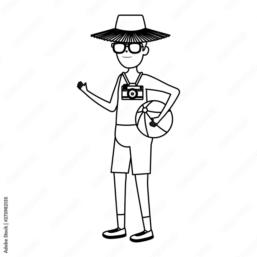 Obraz premium young man with swimsuit and balloon beach