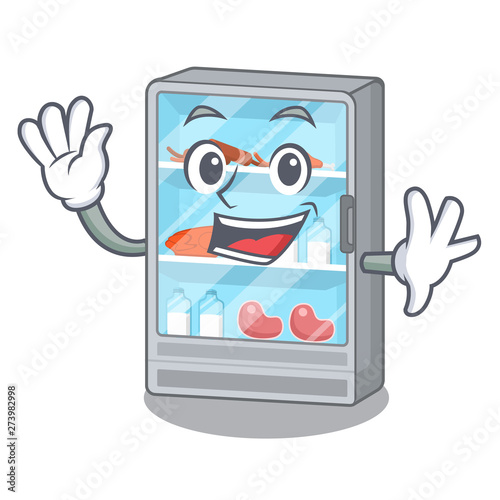 Waving refrigerator next to the mascot table