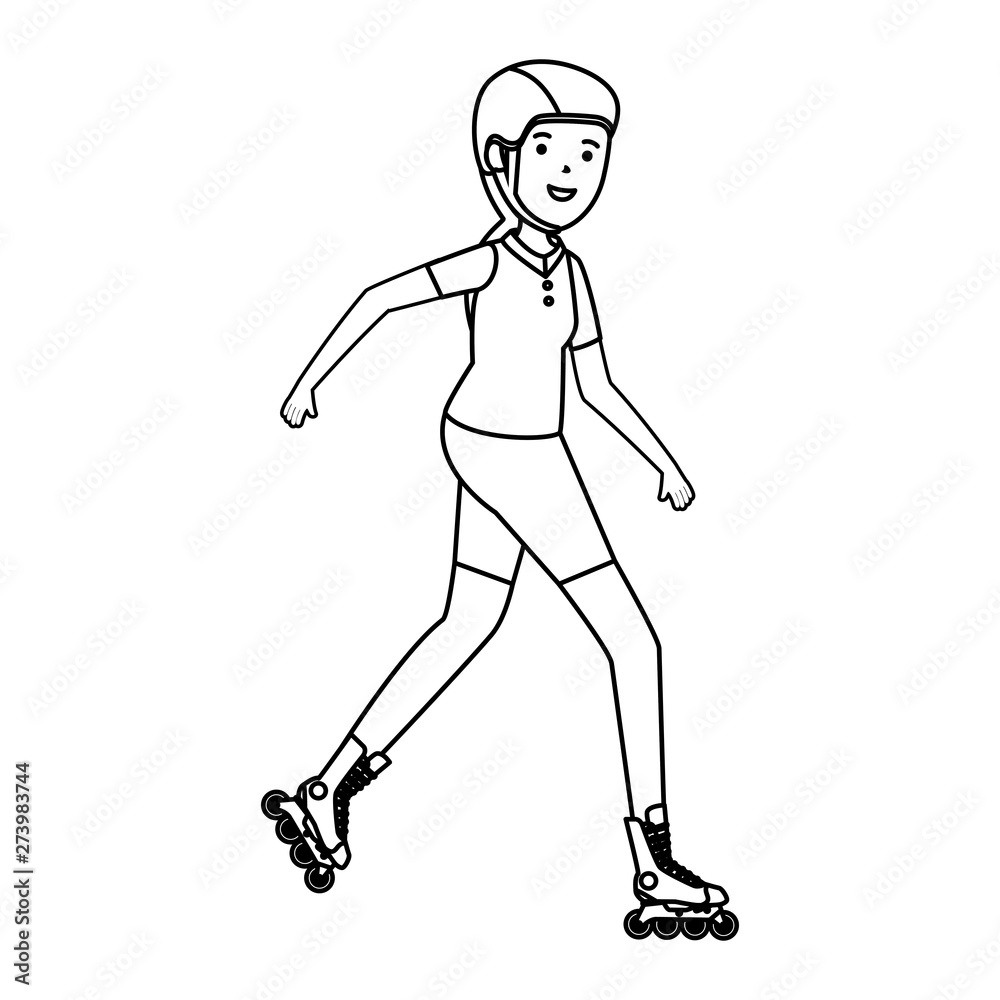 happy athletic girl in skates