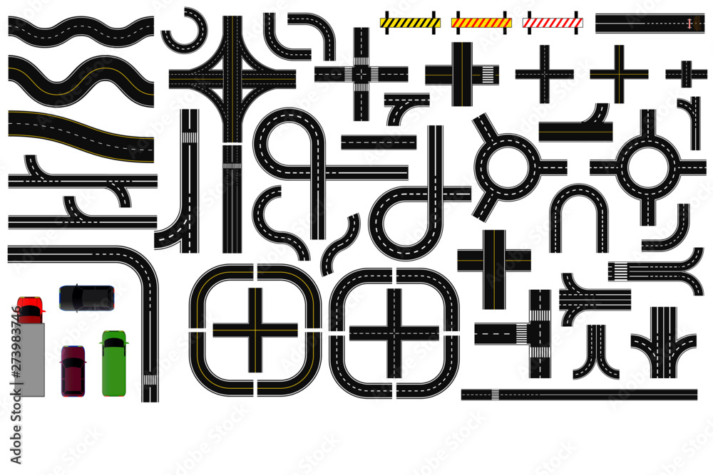 set of road parts with dashed line, roadside marking, intersections junction and crosswalk. easy to modify set of road parts with dashed line, roadside marking, intersections junction and crosswalk. easy to modify