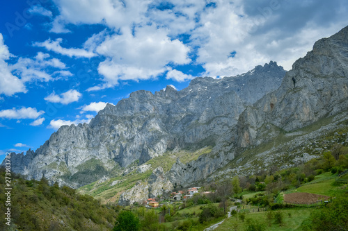 Landscape and village in Cares Trekking Route, Asturias