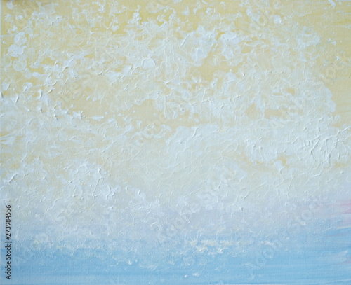 Drawing of bright blue yellow sky white clouds