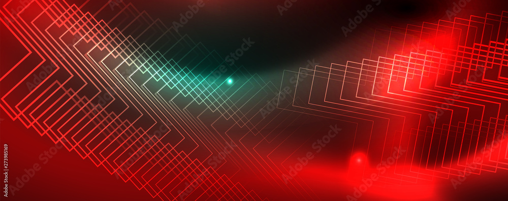 Fototapeta premium Shiny glowing design background, neon style lines, technology concept, vector