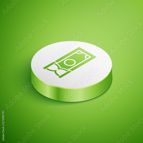 Isometric Fast payments icon isolated on green background. Fast money transfer payment. Financial services, fast loan, time is money, cash back concept. White circle button. Vector Illustration