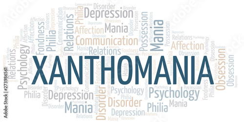 Xanthomania word cloud. Type of mania, made with text only.
