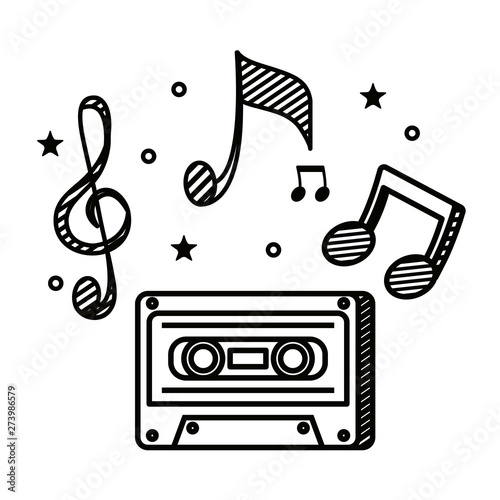 audio cassette record with music notes