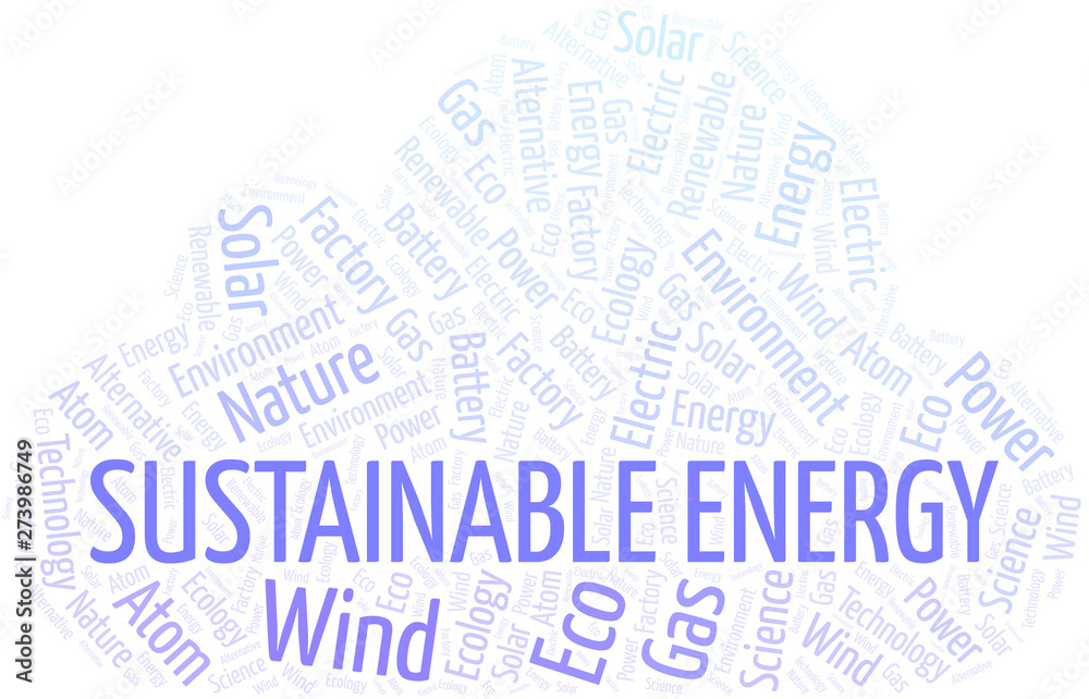 Sustainable Energy word cloud. Wordcloud made with text only.