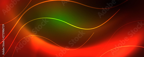 Shiny neon lines template - northern lights glowing blur lines. Futuristic style glow neon 80s disco club or night party techno template