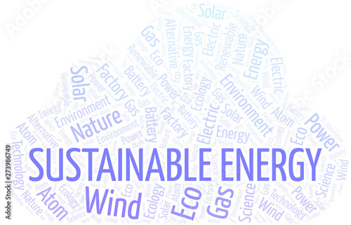 Sustainable Energy word cloud. Wordcloud made with text only.