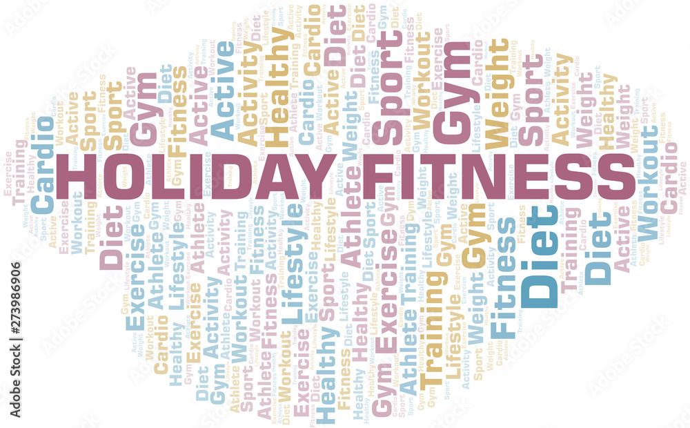 Holiday Fitness word cloud. Wordcloud made with text only.
