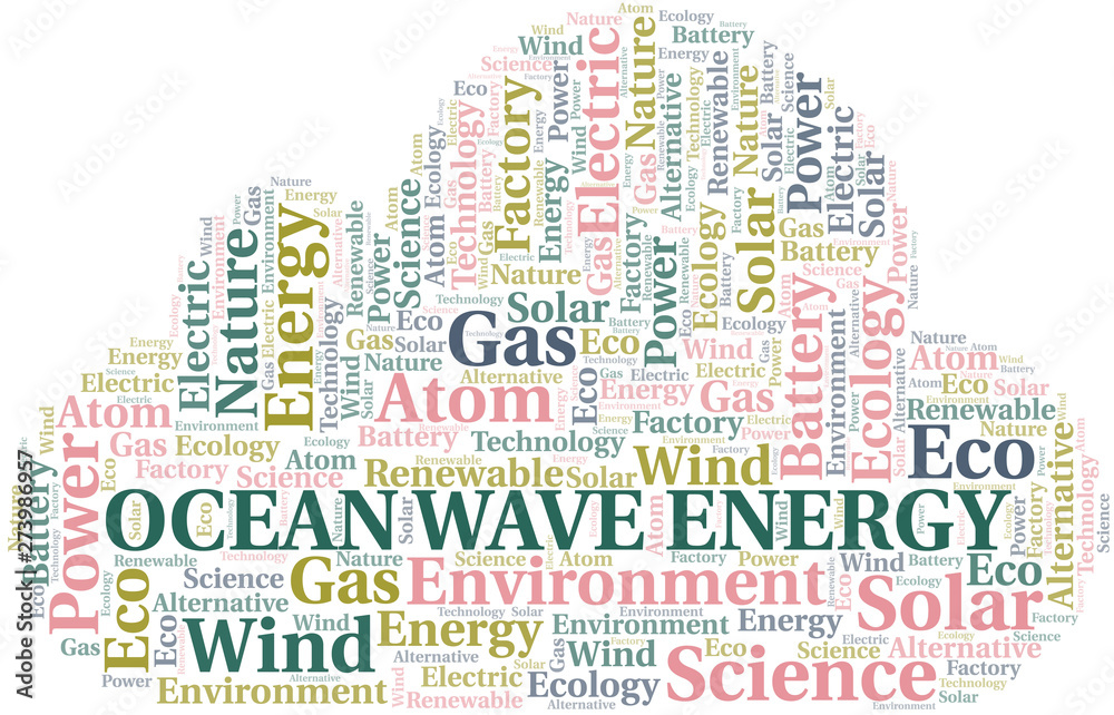 Obraz premium Ocean Wave Energy word cloud. Wordcloud made with text only.