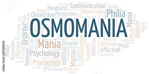 Osmomania word cloud. Type of mania, made with text only.