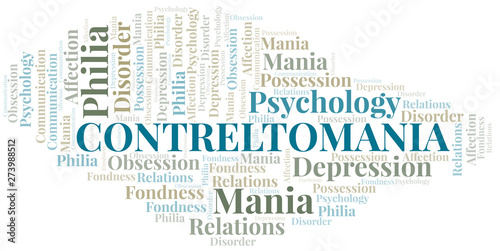 Contreltomania word cloud. Type of mania, made with text only.