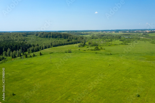 Aerial view on the countryside and the agricultural field