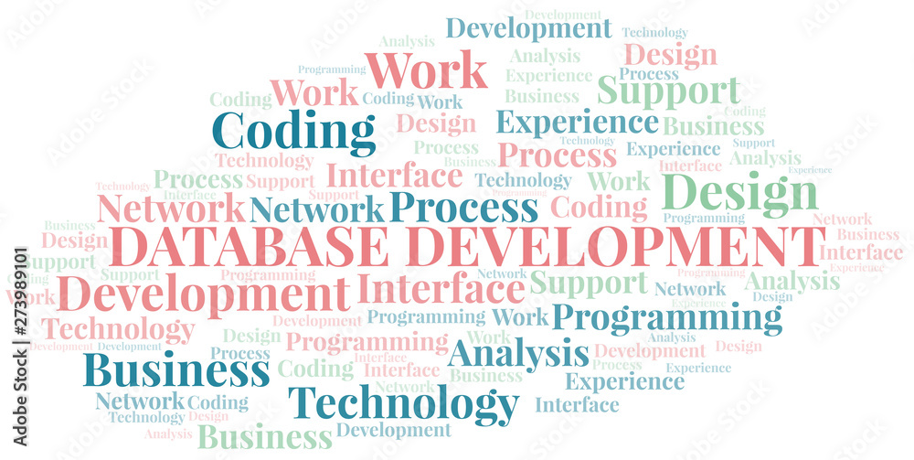 Fototapeta premium Database Development word cloud. Wordcloud made with text only.