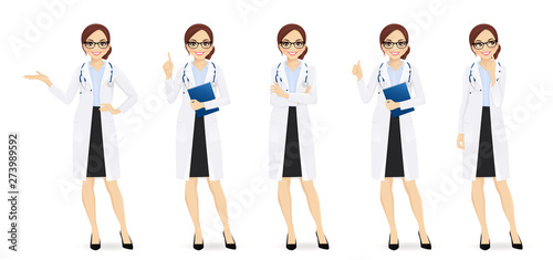 Female doctor set in different poses isolated vector illustartion