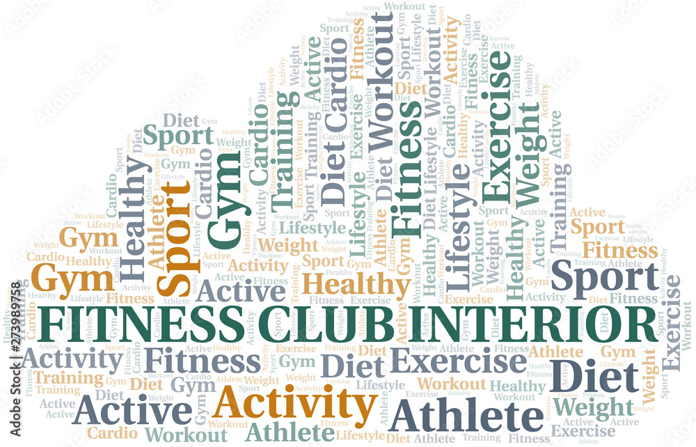 Fototapeta premium Fitness Club Interior word cloud. Wordcloud made with text only.