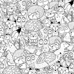 Papier peint photo Noir et blanc patrons Animaux forêt fantastique noir blanc  © juliyas